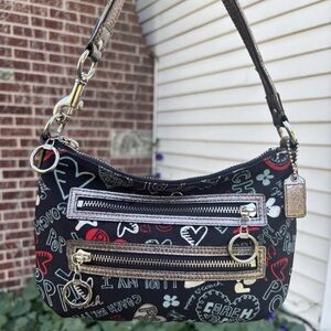 Coach Poppy Y2K black red silver graffiti shoulder/wristlet bag